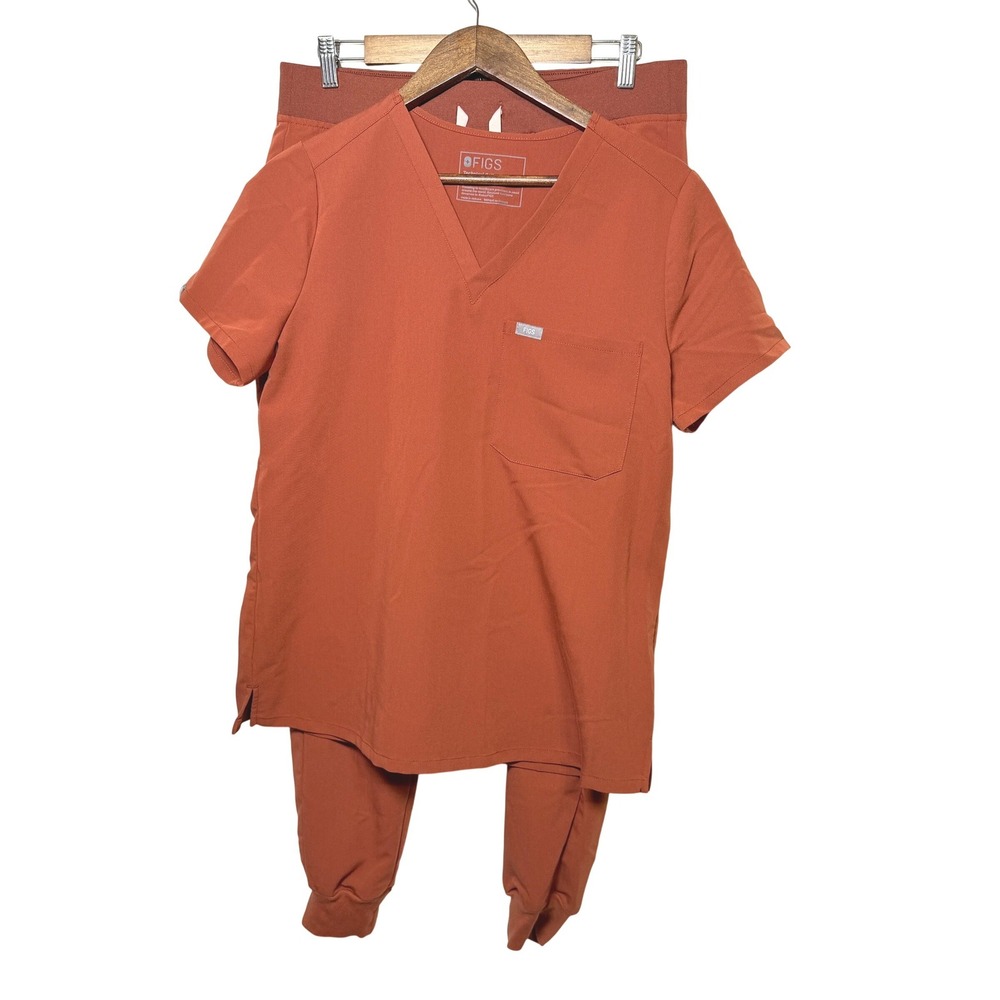 FIGS Technical Collection Scrub Set Rust Orange V-Neck Top Jogger Pants Medium